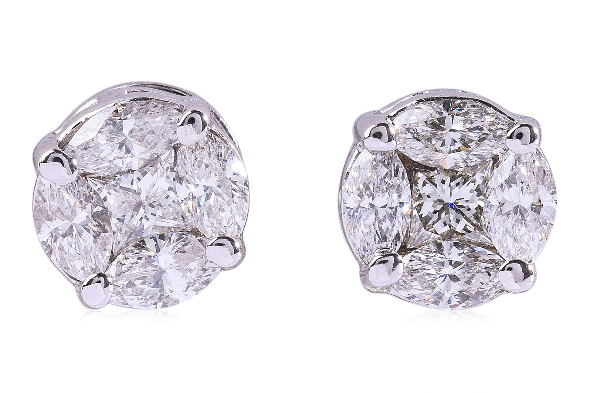 A PAIR OF 'ILLUSION' SET DIAMOND STUD EARRINGS