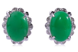 A PAIR OF JADE AND DIAMOND EARRINGS