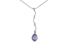A CULTURED BAROQUE PEARL AND DIAMOND PENDANT NECKLACE