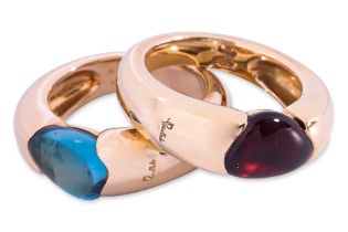 A PAIR OF TOPAZ AND GARNET RINGS BY POMELLATO
