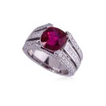 A FINE UNHEATED MOZAMBIQUE RUBY AND DIAMOND RING