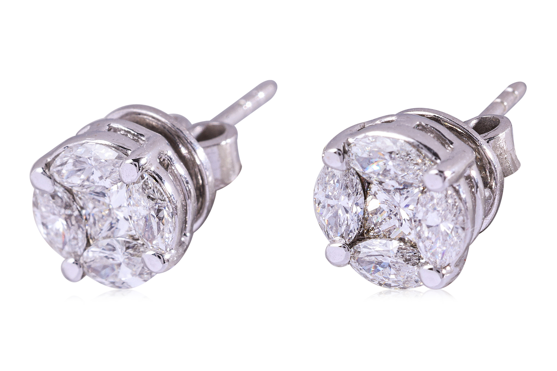 A PAIR OF 'ILLUSION' SET DIAMOND STUD EARRINGS - Image 2 of 3