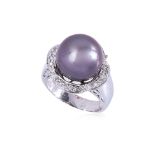 A TAHITIAN CULTURED PEARL AND DIAMOND RING