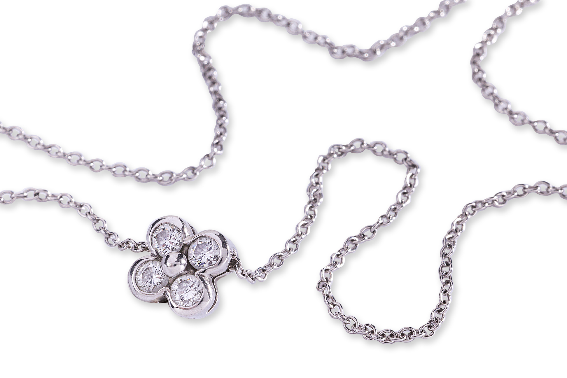 A DIAMOND 'CLOVER' PLATINUM NECKLACE BY TIFFANY & CO. - Image 2 of 3