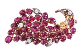 A RUBY AND DIAMOND 'BIRD' BROOCH