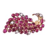 A RUBY AND DIAMOND 'BIRD' BROOCH