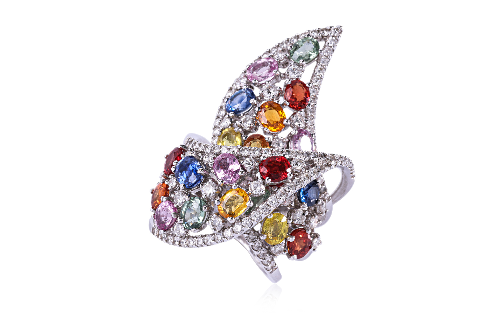 A LARGE MULTI-COLOUR SAPPHIRE AND DIAMOND RING