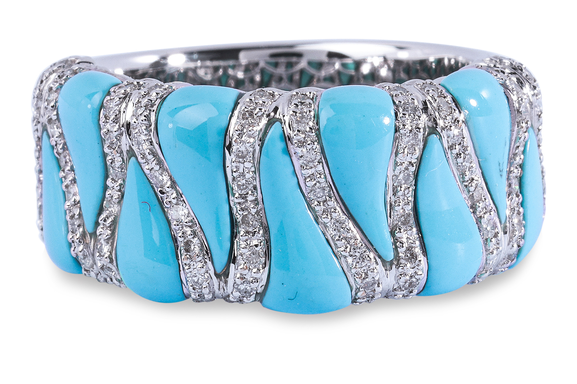 A TURQUOISE AND DIAMOND RING - Image 2 of 4