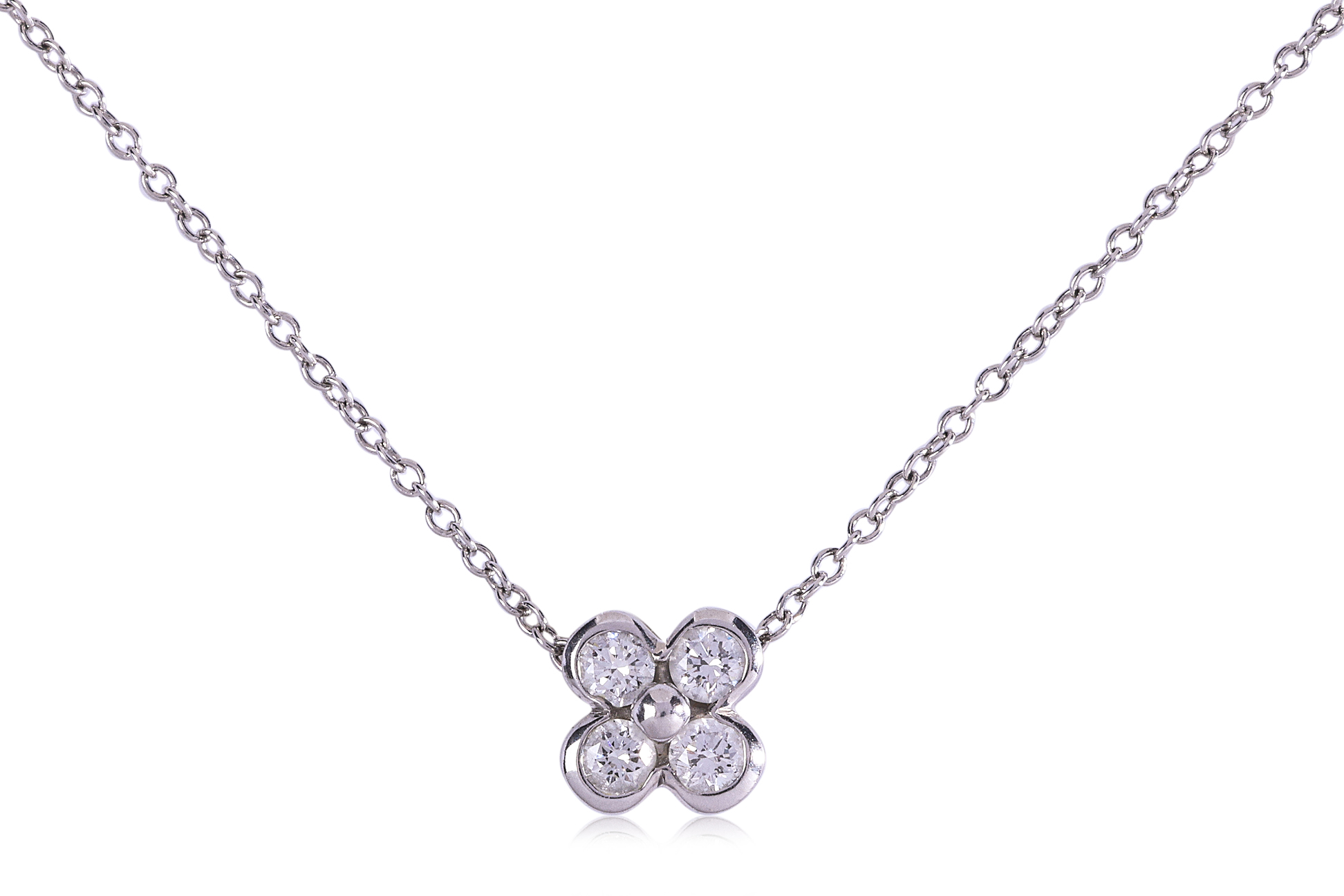 A DIAMOND 'CLOVER' PLATINUM NECKLACE BY TIFFANY & CO.