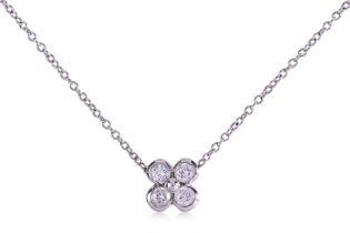 A DIAMOND 'CLOVER' PLATINUM NECKLACE BY TIFFANY & CO.