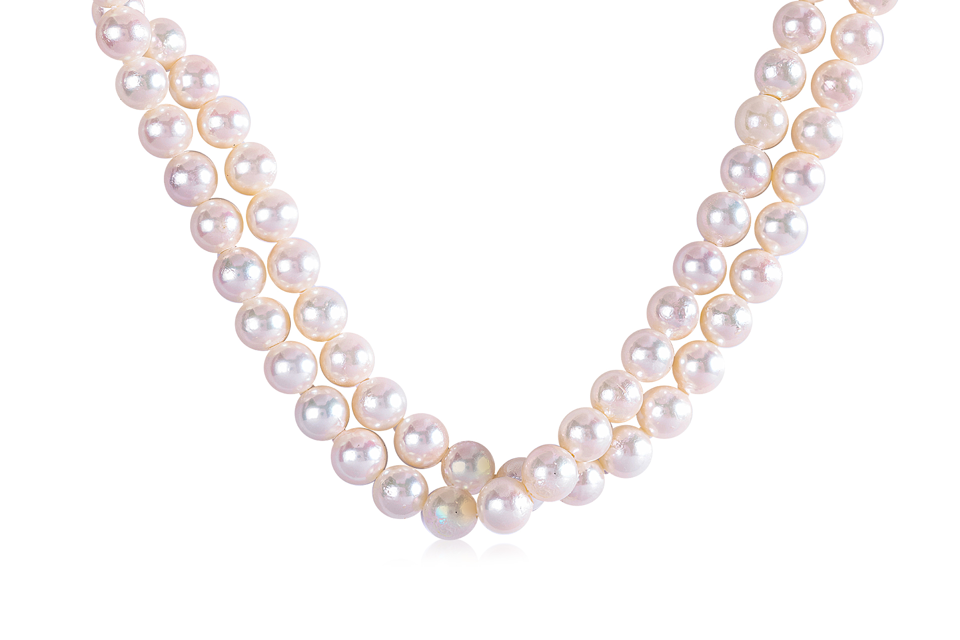 A DOUBLE STRAND AKOYA CULTURED PEARL NECKLACE - Image 2 of 3