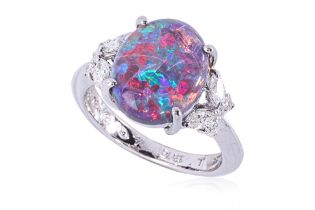 AN OPAL AND DIAMOND RING