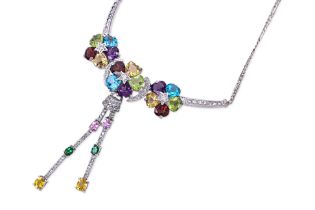 A MULTI-GEM AND DIAMOND NECKLACE