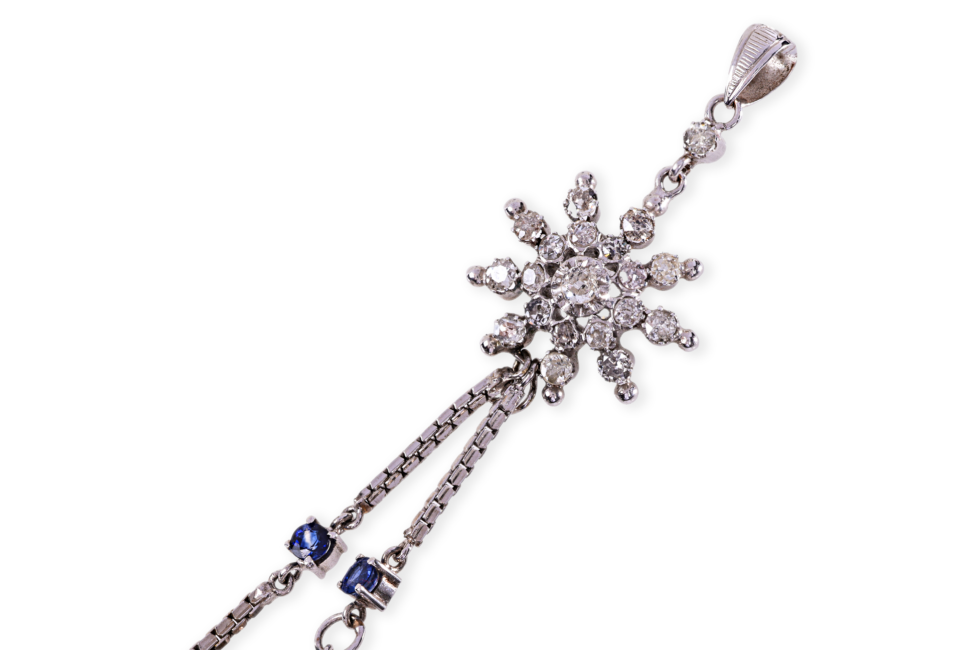 A CULTURED BAROQUE PEARL, SAPPHIRE AND DIAMOND PENDANT - Image 2 of 3