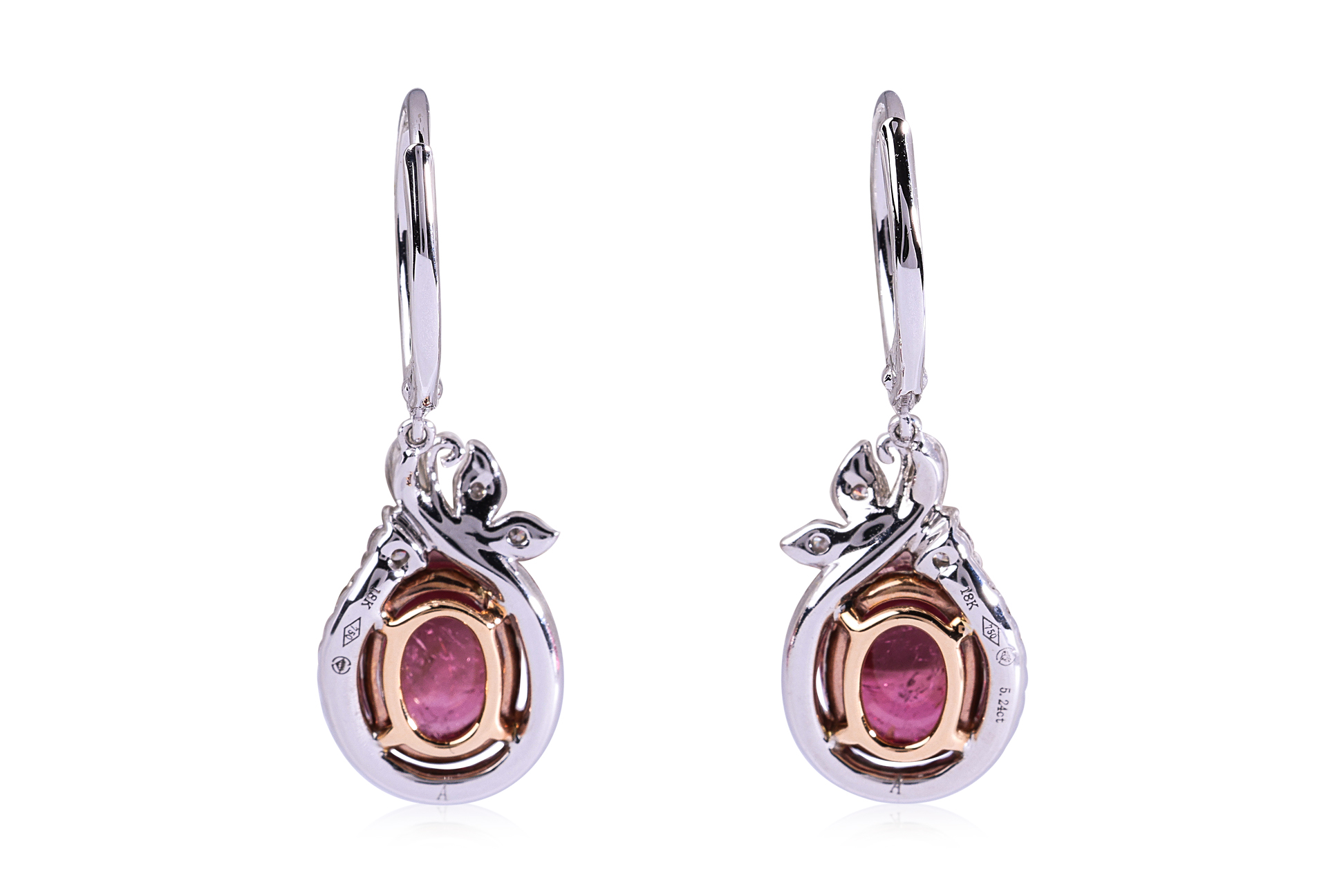 A PAIR OF PINK TOURMALINE AND DIAMOND EARRINGS - Image 3 of 4