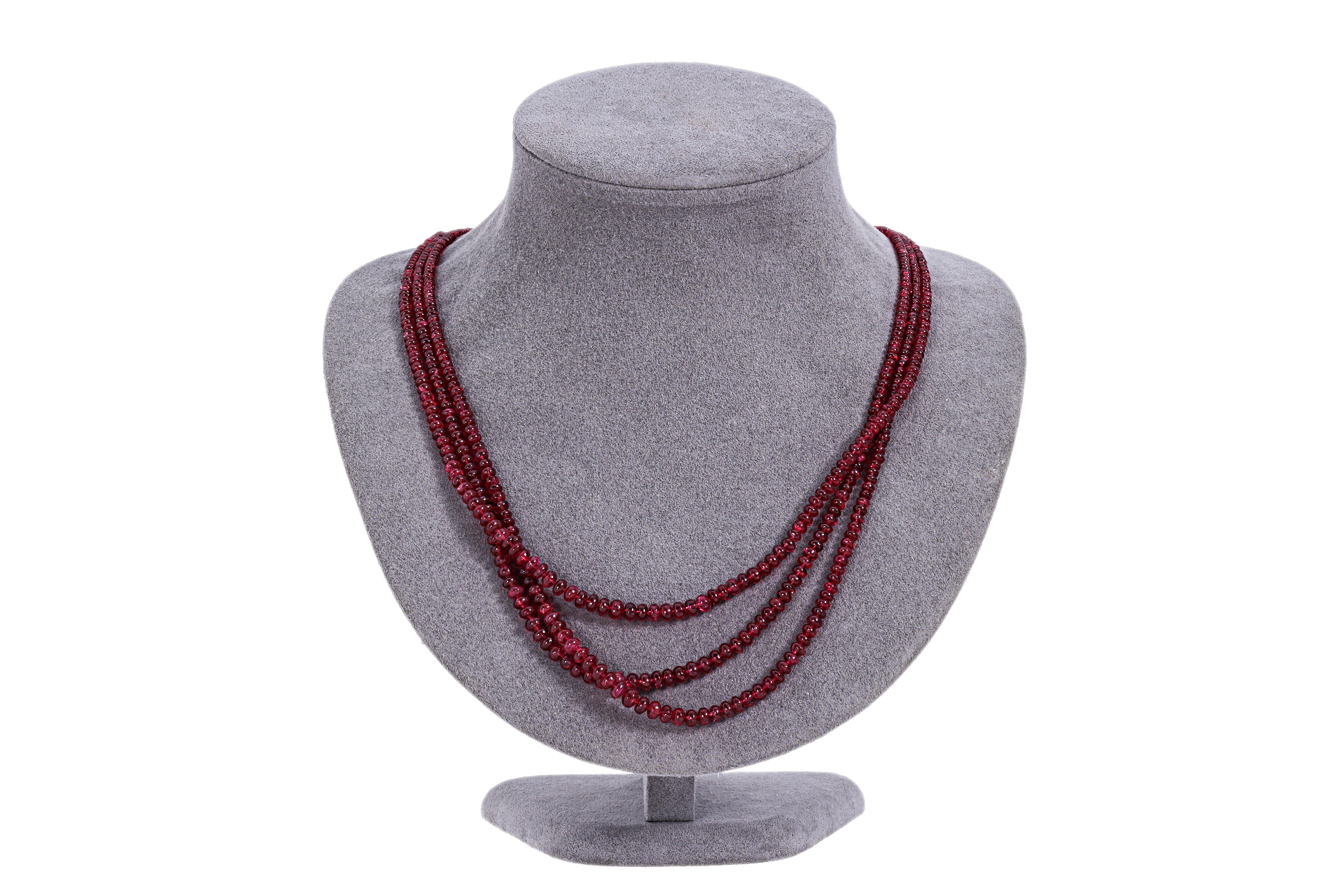 A THREE STRAND RED SPINEL BEADS NECKLACE - Bild 3 aus 3