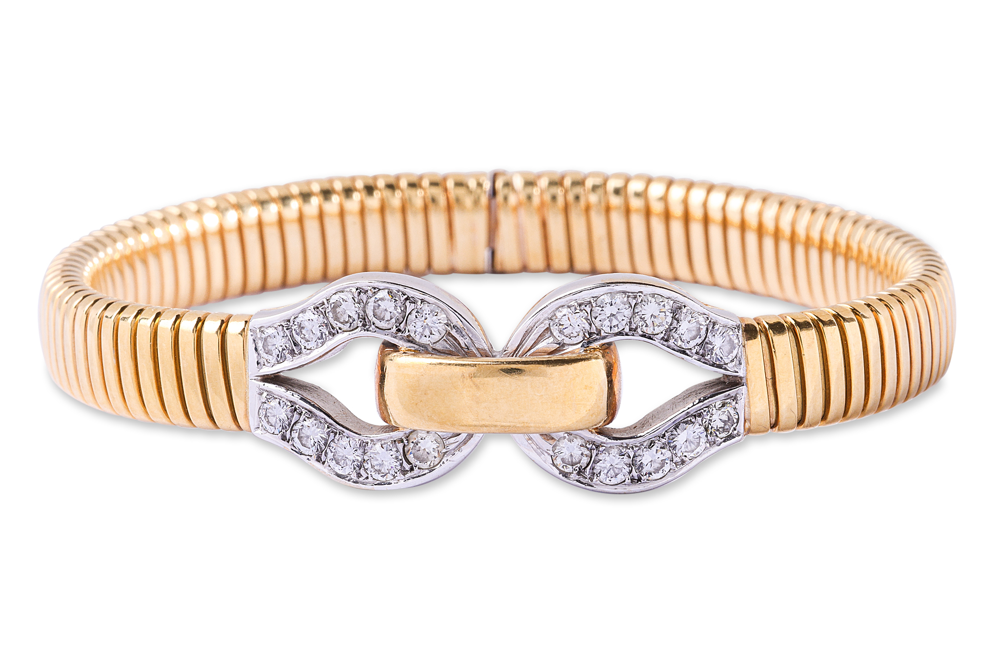 A DIAMOND AND TWO TONE GOLD BRACELET