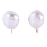 A PAIR OF CULTURED BAROQUE PEARL SCREW BACK EARRINGS