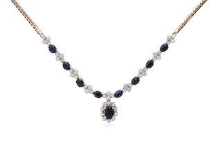 A SAPPHIRE AND DIAMOND NECKLACE