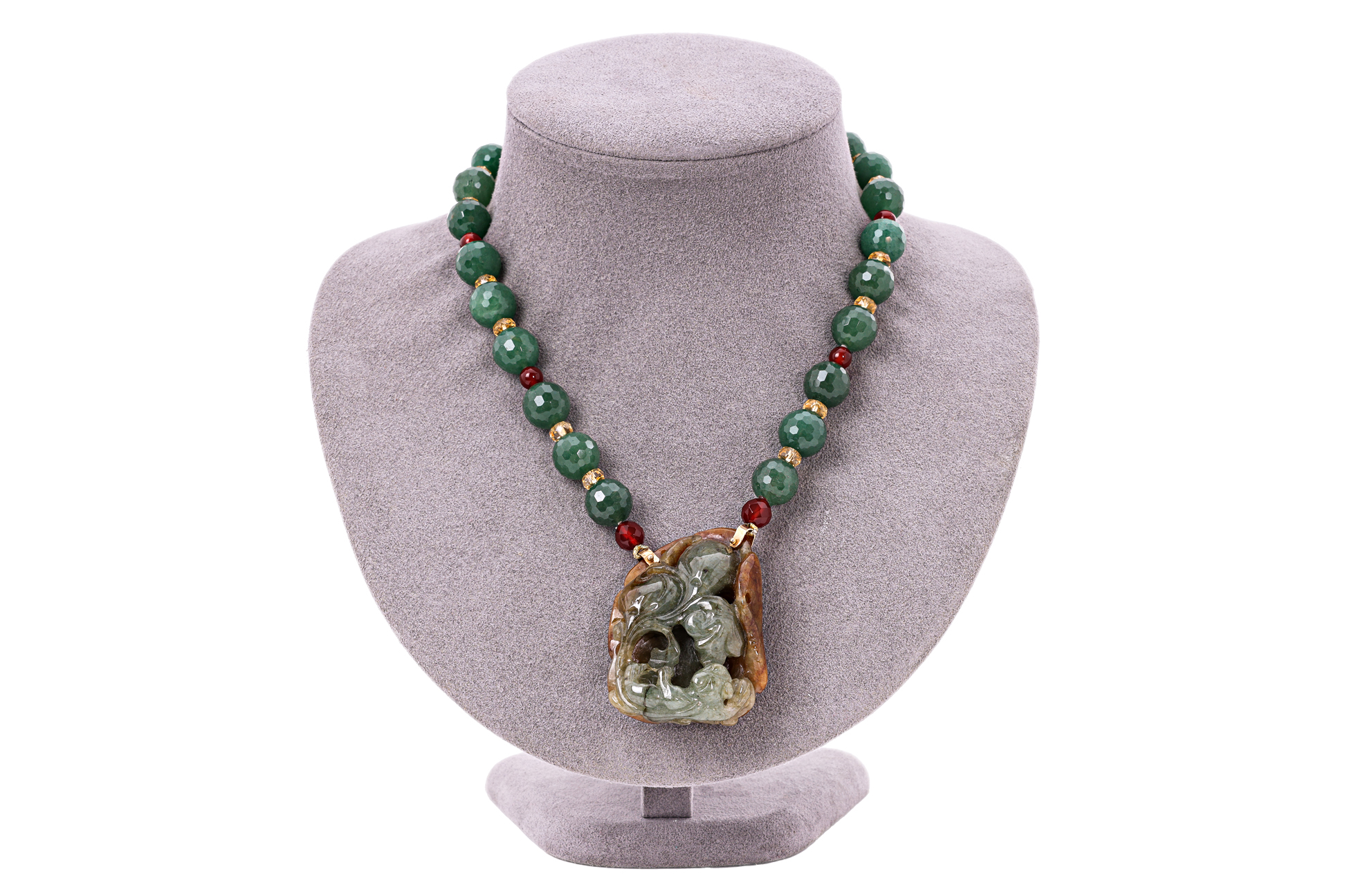 A LARGE CARVED JADE AND MULTI-GEM NECKLACE - Image 3 of 3