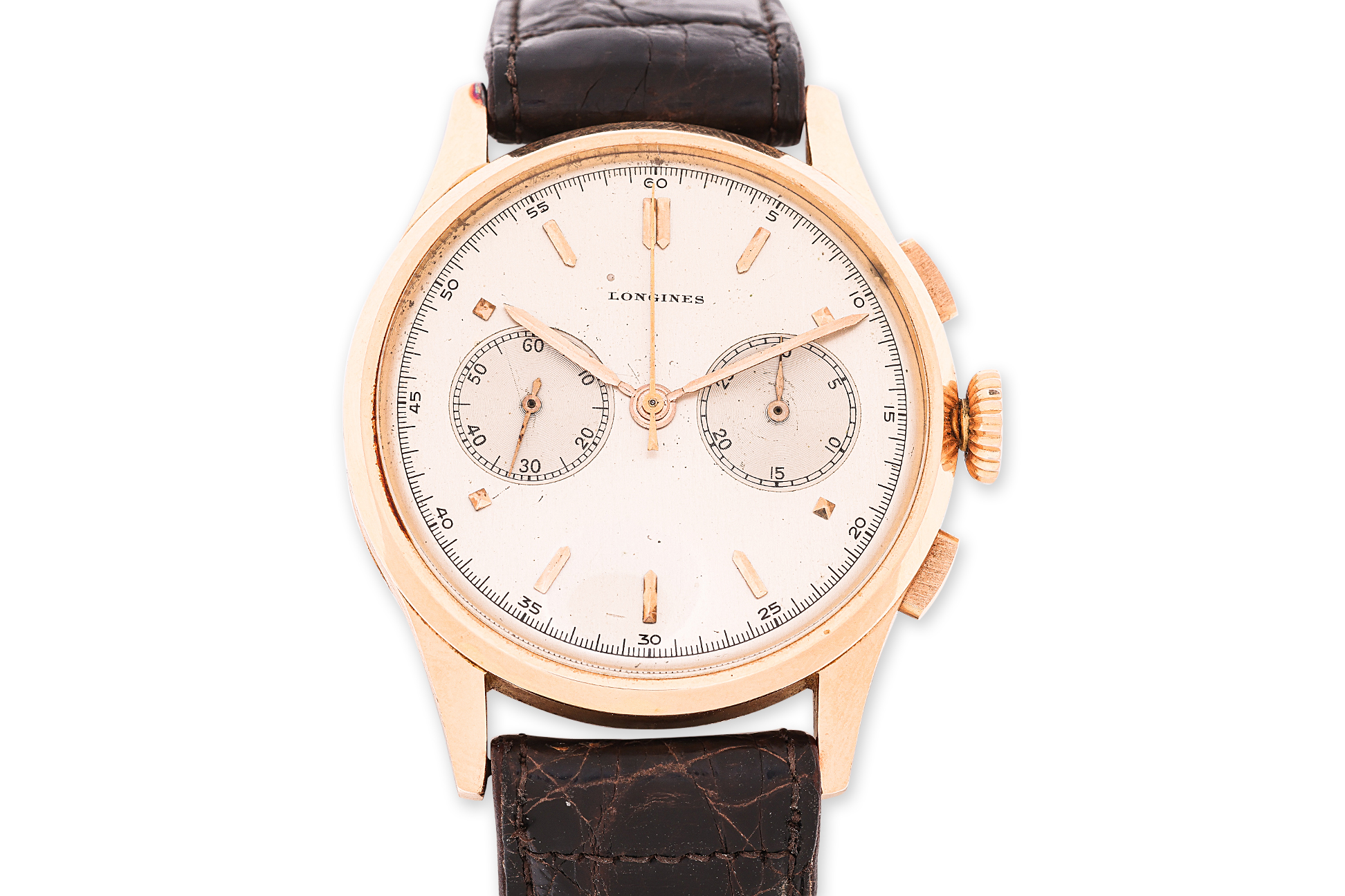 A LONGINES GOLD 13ZN FLYBACK CHRONOGRAPH WATCH