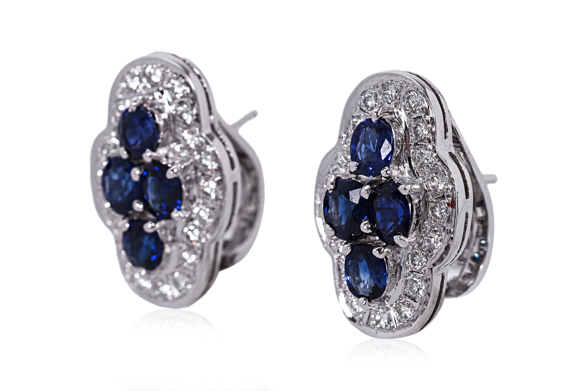 A PAIR OF SAPPHIRE CLUSTER AND DIAMOND EARRINGS - Image 2 of 3