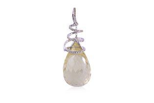 A LARGE LEMON QUARTZ AND DIAMOND PENDANT