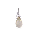 A LARGE LEMON QUARTZ AND DIAMOND PENDANT