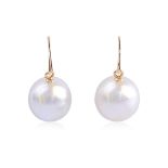 A PAIR OF CULTURED SOUTH SEA PEARL EARRINGS