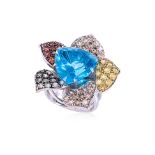 A BLUE TOPAZ, MULTI GEM AND DIAMOND 'FLOWER' RING