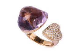 AN AMETHYST AND DIAMOND 'TOI ET MOI' RING