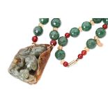 A LARGE CARVED JADE AND MULTI-GEM NECKLACE