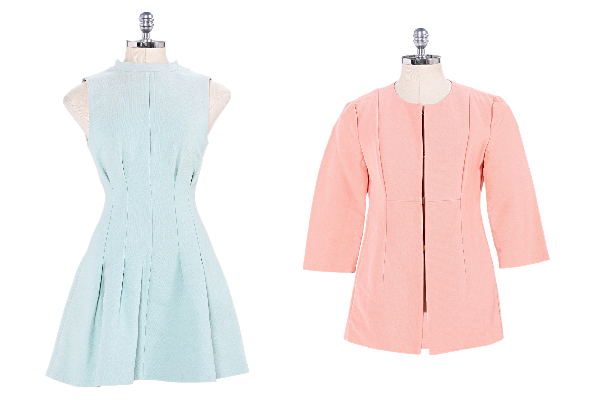 A MARNI MINT SLEEVELESS DRESS AND PEACH COLLARLESS JACKET