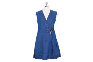 A BALENCIAGA DENIM DRESS WITH METAL FASTENING