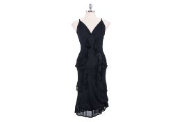 A CHRISTIAN DIOR LONG BLACK RUFFLED DRESS