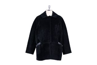 A DEREK LAM BLACK FAUX PONY HAIR COAT