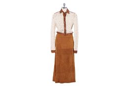 A CHRISTIAN DIOR CROCHET JACKET WITH SUEDE MAXI SKIRT