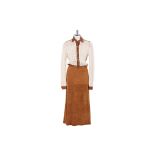 A CHRISTIAN DIOR CROCHET JACKET WITH SUEDE MAXI SKIRT