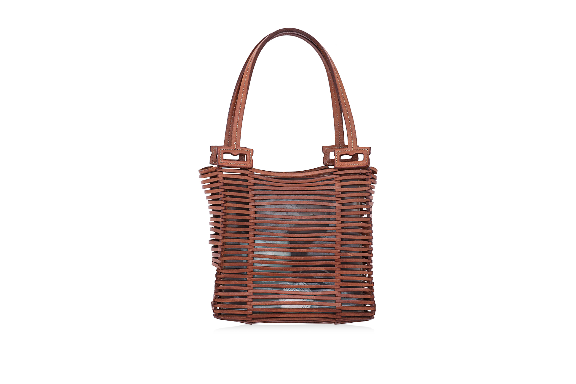 A SALVATORE FERRAGAMO OPEN WEAVE LEATHER BAG