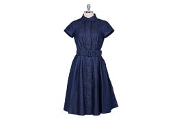 A CH CAROLINA HERRERA NAVY BUTTON DOWN SHIRT DRESS