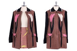 A MARNI FLORAL JACQUARD COAT AND SKIRT SET