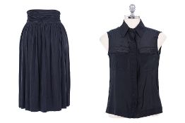 A FENDI BLACK MAXI SKIRT AND SLEEVELESS BUTTON-UP TOP
