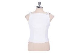 A CHRISTIAN DIOR WHITE SLEEVELESS BOW TOP