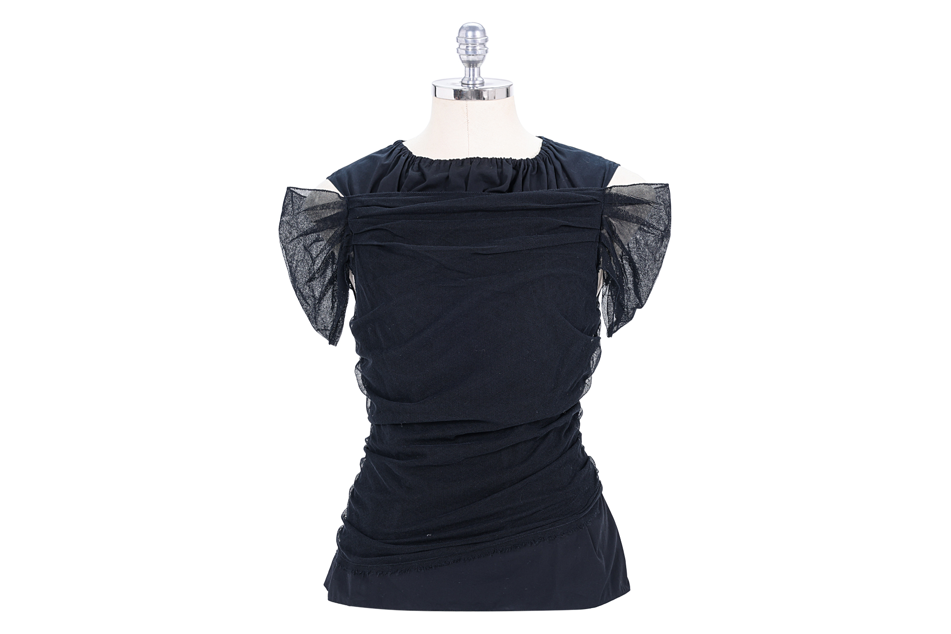 A NINA RICCI BLACK SLEEVLESS TULLE TOP