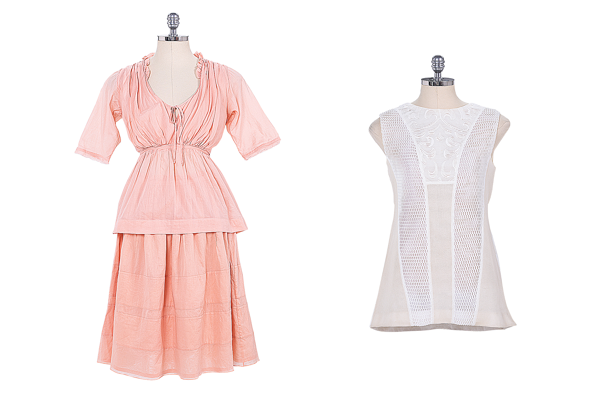 A JIL SANDER PINK RUFFLE SET AND OFF WHITE SLEEVELESS DRESS