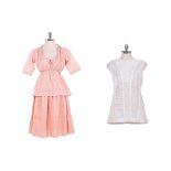 A JIL SANDER PINK RUFFLE SET AND OFF WHITE SLEEVELESS DRESS