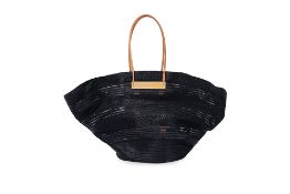 A BALENCIAGA BLACK RAFFIA MAXI BASKET BAG