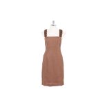 A FENDI BROWN SHIFT DRESS WITH SEMI-PRECIOUS EMBELLISHMENTS