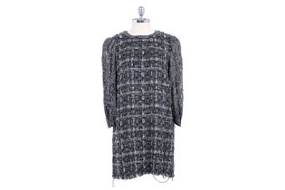 A DOLCE & GABBANA TWEED AND LACE LONG SLEEVE DRESS