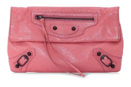 A BALENCIAGA MOTOCROSS CLASSIC ENVELOPE CLUTCH IN PINK